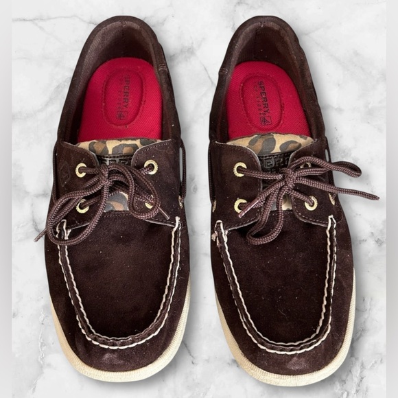 Sperry Shoes - Sperry Brown Suede/Leather Cheetah Top Sider Lace Up Boat Shoes Size 8